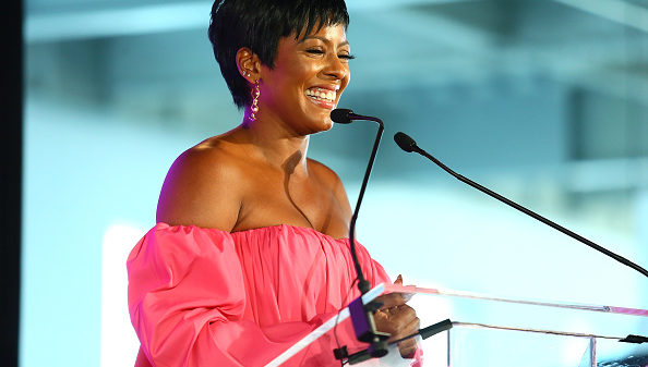NEW YORK, NY - AUGUST 09: Tamron Hall speaks during the #BlogHer18 Creators Summit at Pier 17 on August 9, 2018 in New York City.