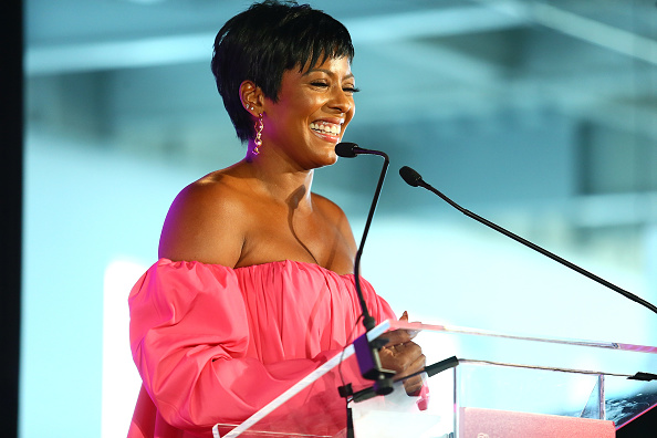 NEW YORK, NY - AUGUST 09: Tamron Hall speaks during the #BlogHer18 Creators Summit at Pier 17 on August 9, 2018 in New York City.