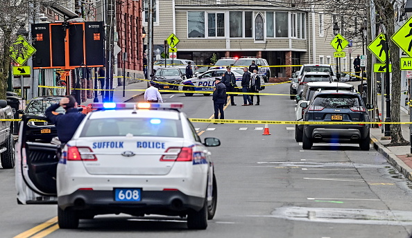 Port Jefferson, N.Y.: Suffolk County Police operate at the scene of a reported shooting on Main Street in Port Jefferson, New York on the afternoon of March 24, 2021.