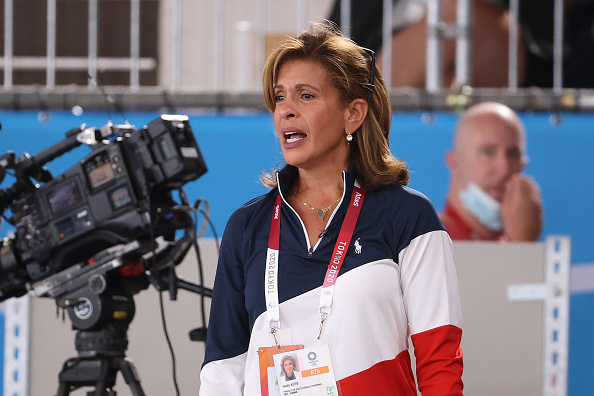 Today Show Host Hoda Kotb yells support to Simone Biles after exiting the competition during the Women's team final on day four of the Tokyo 2020 Olympic Games at Ariake Gymnastics Centre on July 27, 2021 in Tokyo, Japan.