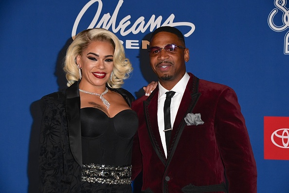 LAS VEGAS, NV - NOVEMBER 17: Faith Evans (L) and her husband Stevie J attend the 2018 Soul Train Awards at the Orleans Arena on November 17, 2018 in Las Vegas, Nevada.