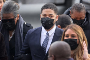 Former "Empire" actor Jussie Smollett arrives at the Leighton Courts Building for the start of jury selection in his trial on November 29, 2021 in Chicago, Illinois. Smollett is accused of lying to police when he reported that two masked men physically and verbally attacked him, yelling racist and anti-gay remarks near his Chicago home in 2019.