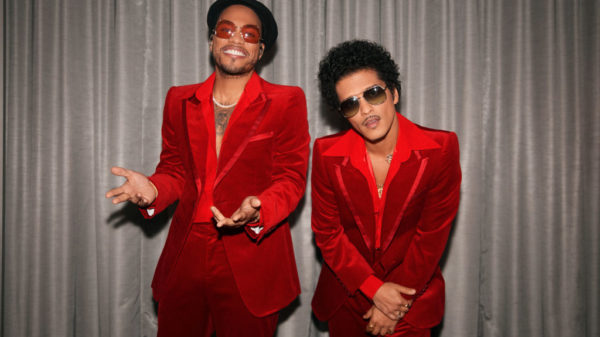 LOS ANGELES, CALIFORNIA - NOVEMBER 21: (L-R) In this image released on November 21, Anderson .Paak and Bruno Mars of Silk Sonic are seen backstage for the 2021 American Music Awards at Microsoft Theater broadcast on November 21, 2021 in Los Angeles, California.