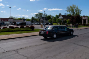 BUFFALO, NY - MAY 17: President Joe Bidens Presidential Limousine, and motorcade departs after visit to a memorial at Tops Friendly Market at Jefferson Avenue and Riley Street on Tuesday, May 17, 2022 in Buffalo, NY. The Supermarket was the site of a fatal shooting of 10 people at a grocery store in a historically Black neighborhood of Buffalo by a young white gunman is being investigated as a hate crime and an act of racially motivated violent extremism, according to federal officials.