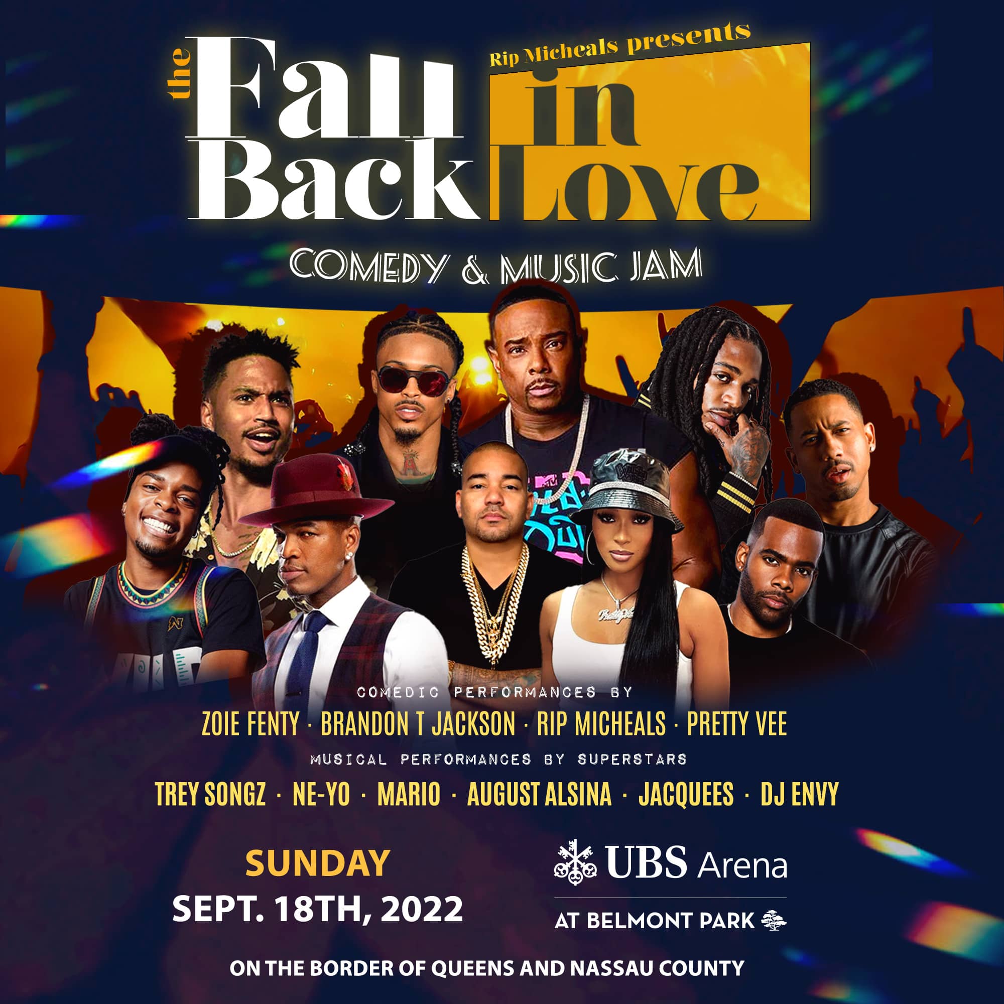 Rip Michaels presents the Fall Back in Love Comedy and Music Jam, on Sunday September 18th at the UBS Arena in Long Island!
