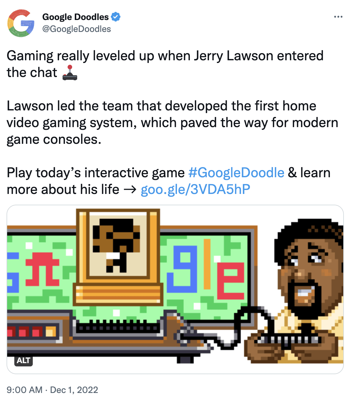 Google Doodle celebrates Jerry Lawson, a video game pioneer