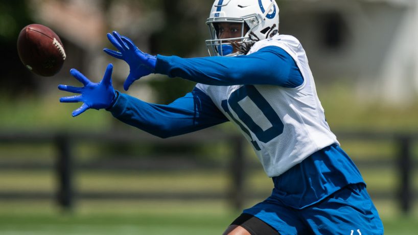 Colts wide receiver Reece Fountain makes a catch during individual drills at Grand Park.
