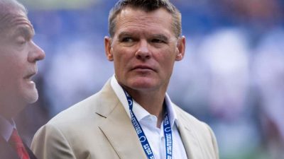 Indianapolis Colts general manager Chris Ballard on the field before the week 3 NFL preseason game