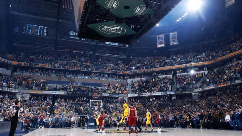 Pacers-Cavs on court at Bankers Life Fieldhouse