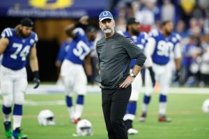 Colts head coach Frank Reich looks on during stretches during the 2019 season.