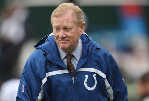 Bill Polian, president of the Indianapolis Colts, looks on before the game against the Oakland Raiders on December 16, 2007 at M