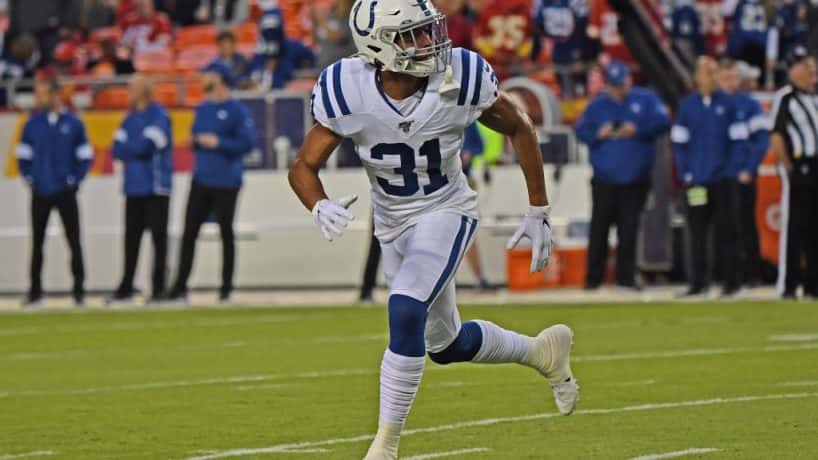 Colts cornerback Quincy Wilson runs in coverage against the Chiefs during the 2019 season.
