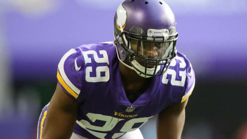 Former Vikings cornerback Xavier Rhodes lines up for a snap.