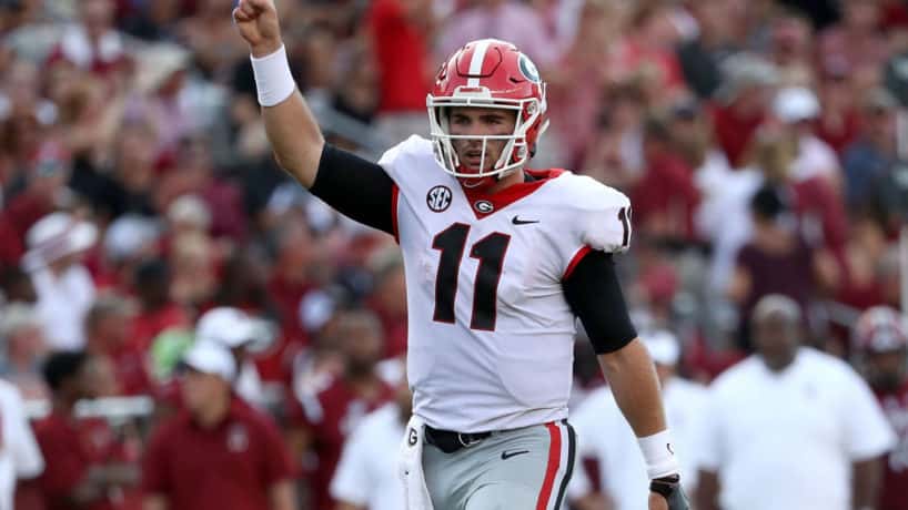 Georgia QB Jake Fromm signals during a 2019 game.