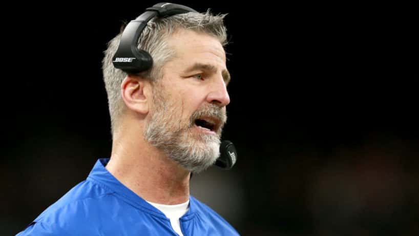 Colts head coach Frank Reich looks on from the sideline in a 2019 game.