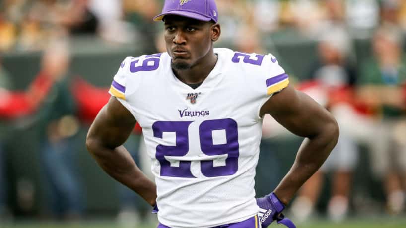 Former Vikings cornerback Xavier Rhodes looks on during a 2019 game.