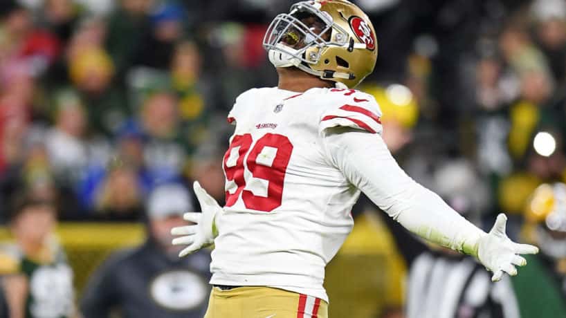DeForest Buckner celebrating after sack