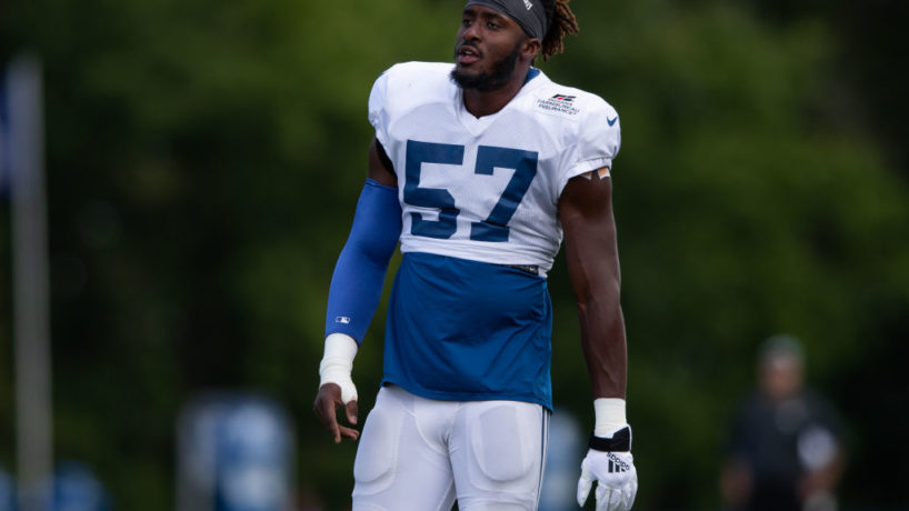 Colts defensive end Kemoko Turay walks on the field for a spring practice.
