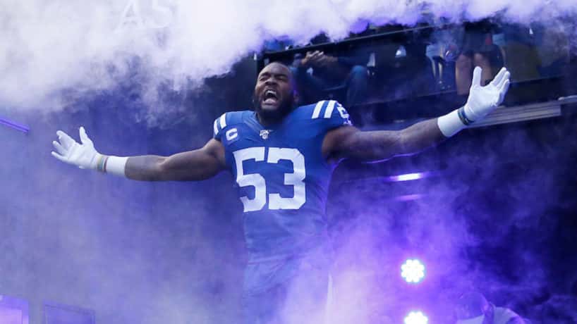 Colts linebacker Darius Leonard coming out of the tunnel.