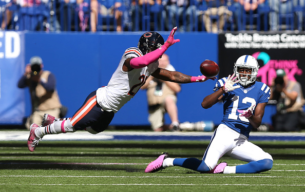 Colts wideout T.Y. Hilton slides to make a catch against the Bears.