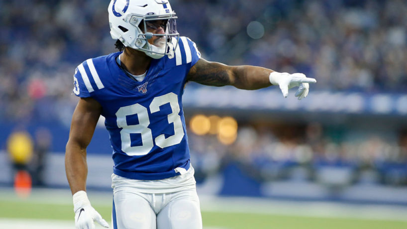 Colts wideout Marcus Johnson line up.