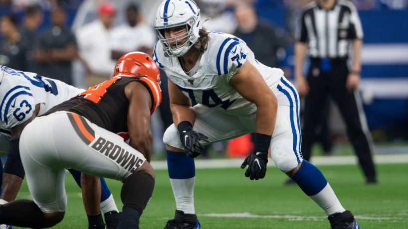 Colts LT-Anthony Castonzo gets ready to block against the Browns.