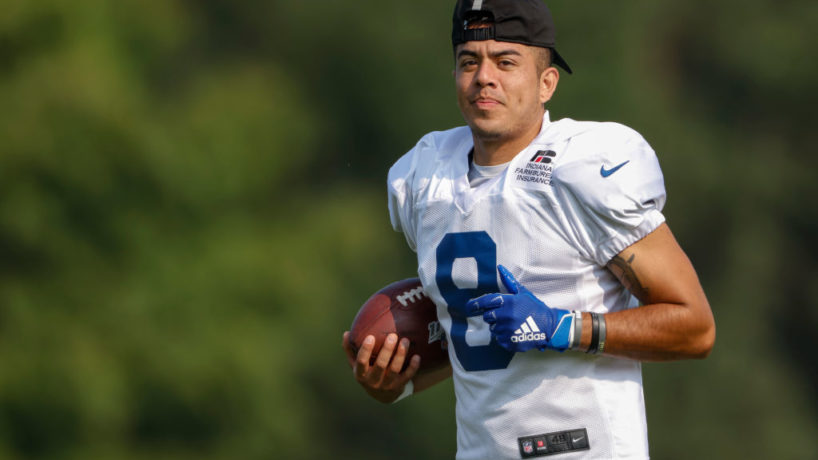 Colts punter Rigoberto Sanchez runs after practice.