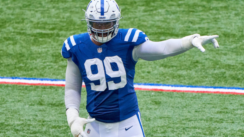 DT-DeForest Buckner points out before a snap.