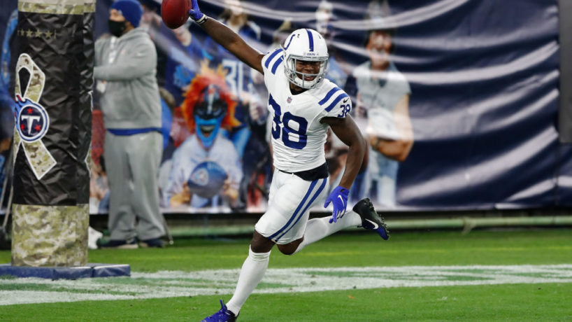 Colts cornerback T.J. Carrie runs into the end zone in Nashville.