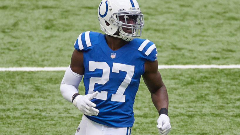 Colts CB-Xavier Rhodes lines up to a snap.