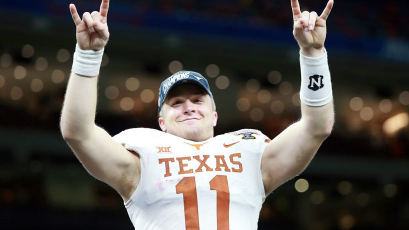 Texas QB-Sam Ehlinger reacts afer a win.