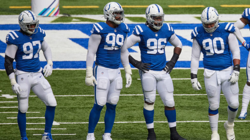 The Colts defensive line gets ready for a snap in 2020.