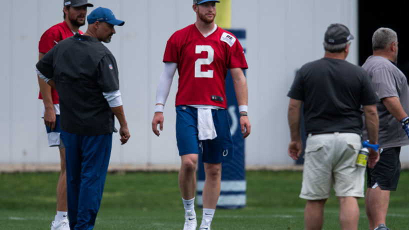 Colts QB-Carson Wentz goes through a morning practice.