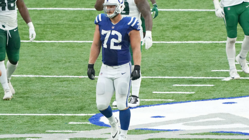 Colts OT-Braden Smith gets ready for another play.