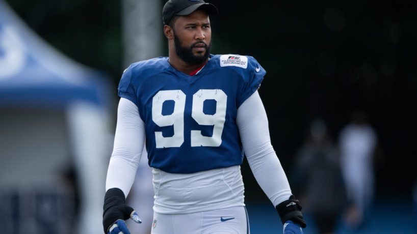 Colts DT-DeForest Buckner walks on the practice field.