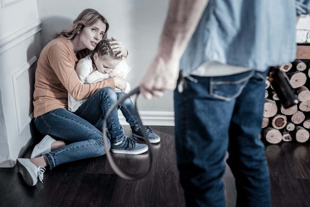 cruel person, inadequate drunk man punishing his family while being at home