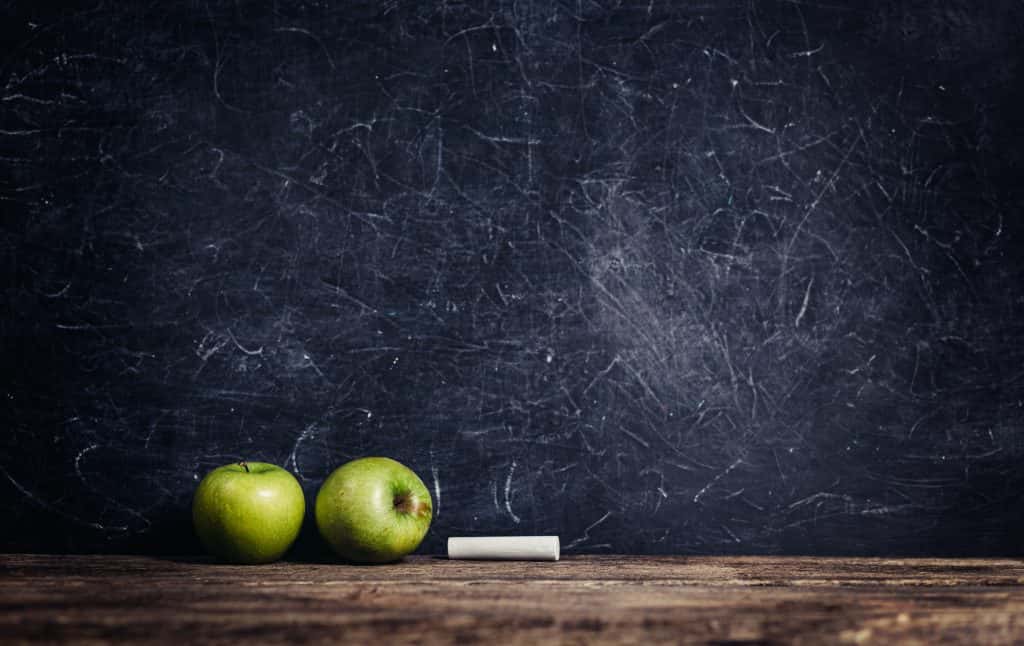 Chalk board and apples for the teacher