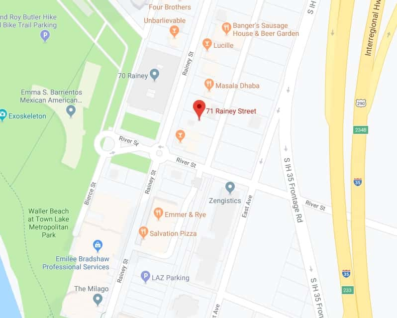 Map showing 71 Rainey Street