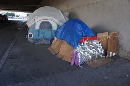 Homeless tents under overpass