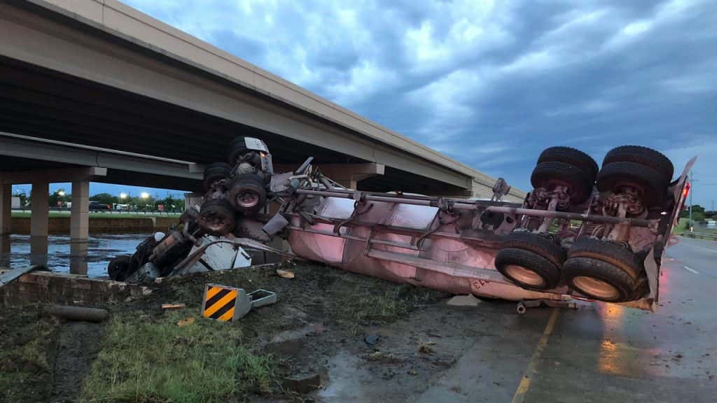 183A service road at FM 2243 still closed due to an overturned cement mixer