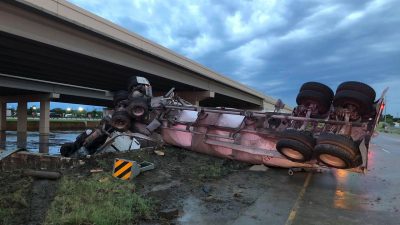 183A service road at FM 2243 still closed due to an overturned cement mixer