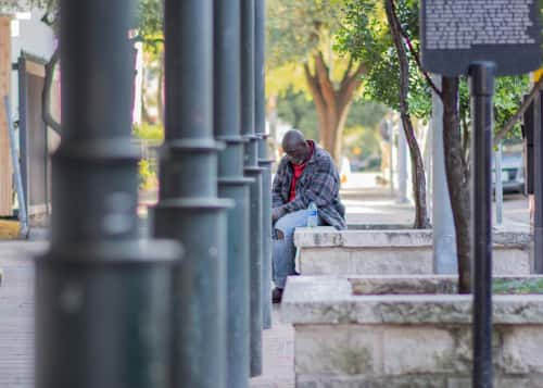 Homeless man in downtown Austin