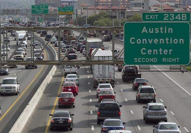 Traffic on I-35 in downtown Austin