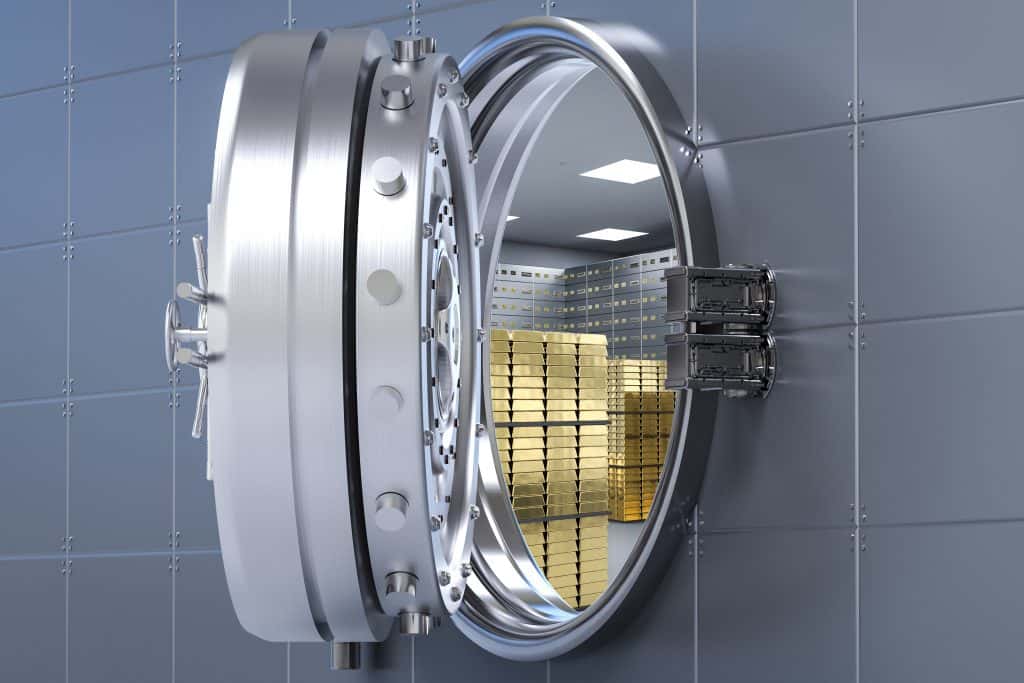 3D rendering of vault with gold bullion inside