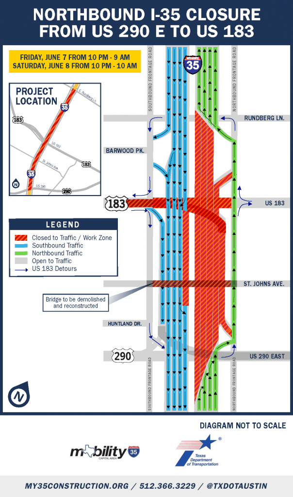 Map showing Interstate 35 traffic detour