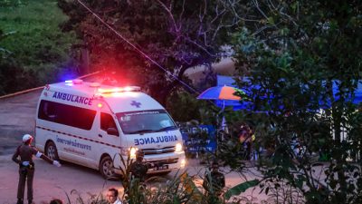 Ambulance outside of caves in Thailand