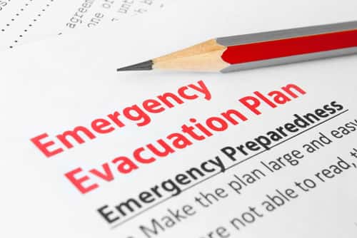 Pencil on paper that reads "Emergency Evacuation Plan"