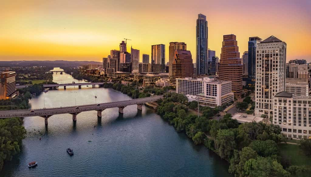 Downtown Austin skyline at sunset