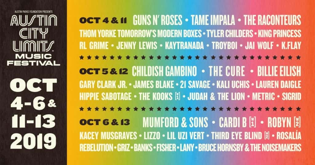 ACL Line up for 2019