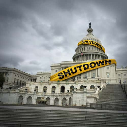 Federal Building With Sign "Shutdown"